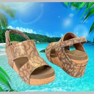 Corkys Women's Snakeskin Pattern Wedge Sandals - Tan Size 9 Mario Casual Wedges